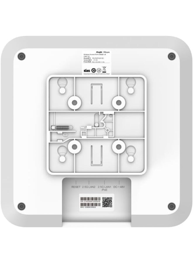 Ruijie نقطة وصول السقف عالية الكثافة RG-RAP2260(H) من Reyee Wi-Fi 6 AX6000، 802.11ax (Wi-Fi 6)، 5.95Gbps، 2x 100M/1000/2500 Base-T Ports، 4x4 MIMO (2.4 GHz & 5 GHz)، 512/130 عملاء موصى بهم، هوائي متعدد الاتجاهات مدمج، PoE++ (48V/1A)، درجة حرارة التشغيل: 0°C~40°C، معتمد من CE و RoHS - Image 4